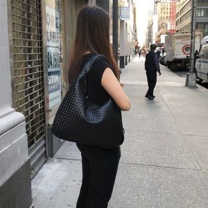 Bubble Chic Black Handmade Woven Flat Hobo